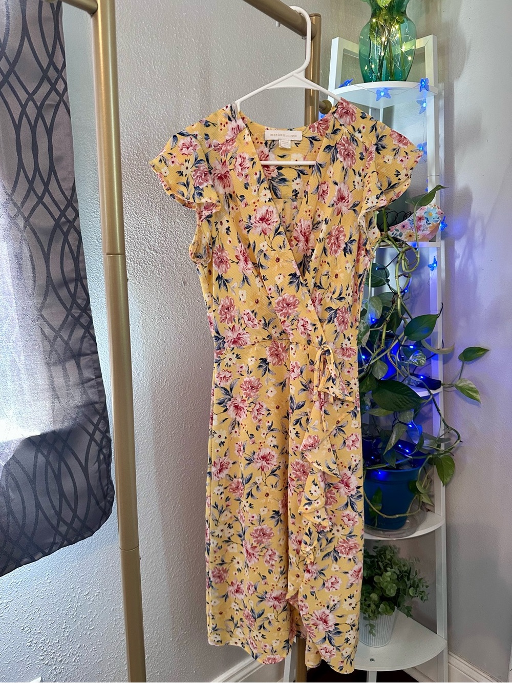 Monteau Yellow Floral Maxi Dress with Pink & Green Accents